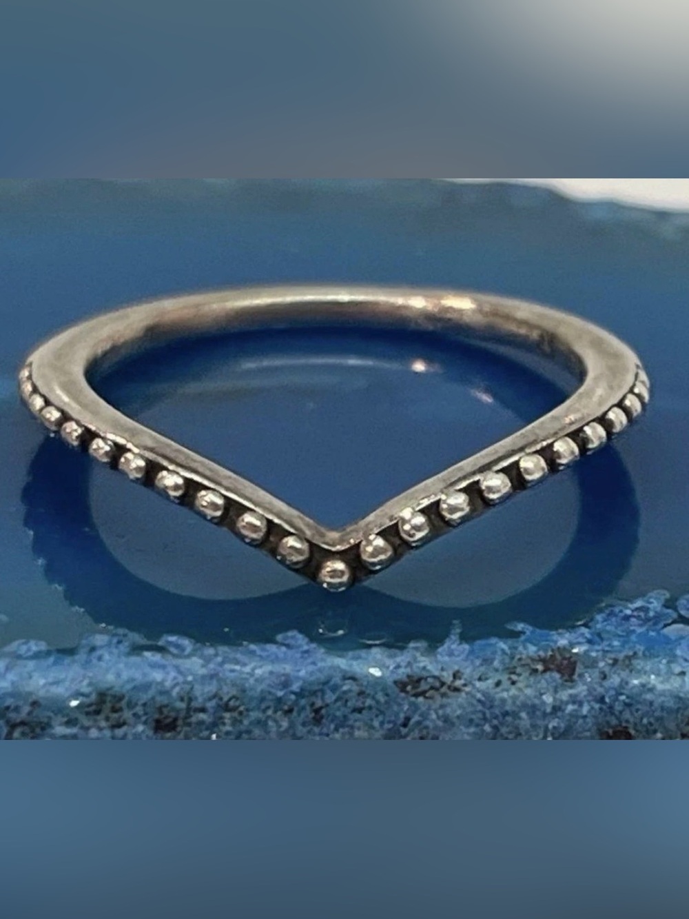 Pandora 925 Sterling Silver Beaded Wish Wishbone Ring size 6 Stackable